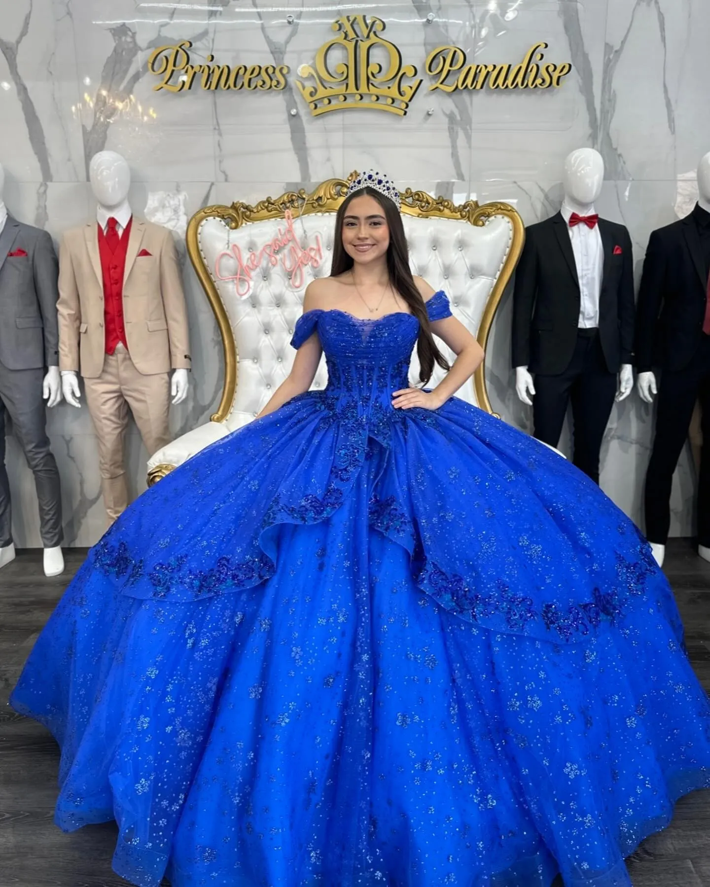 Glittering Off Shoulder Royal Blue Princess Blue... From Bestoffers,  $404.41 | DHgate.Com