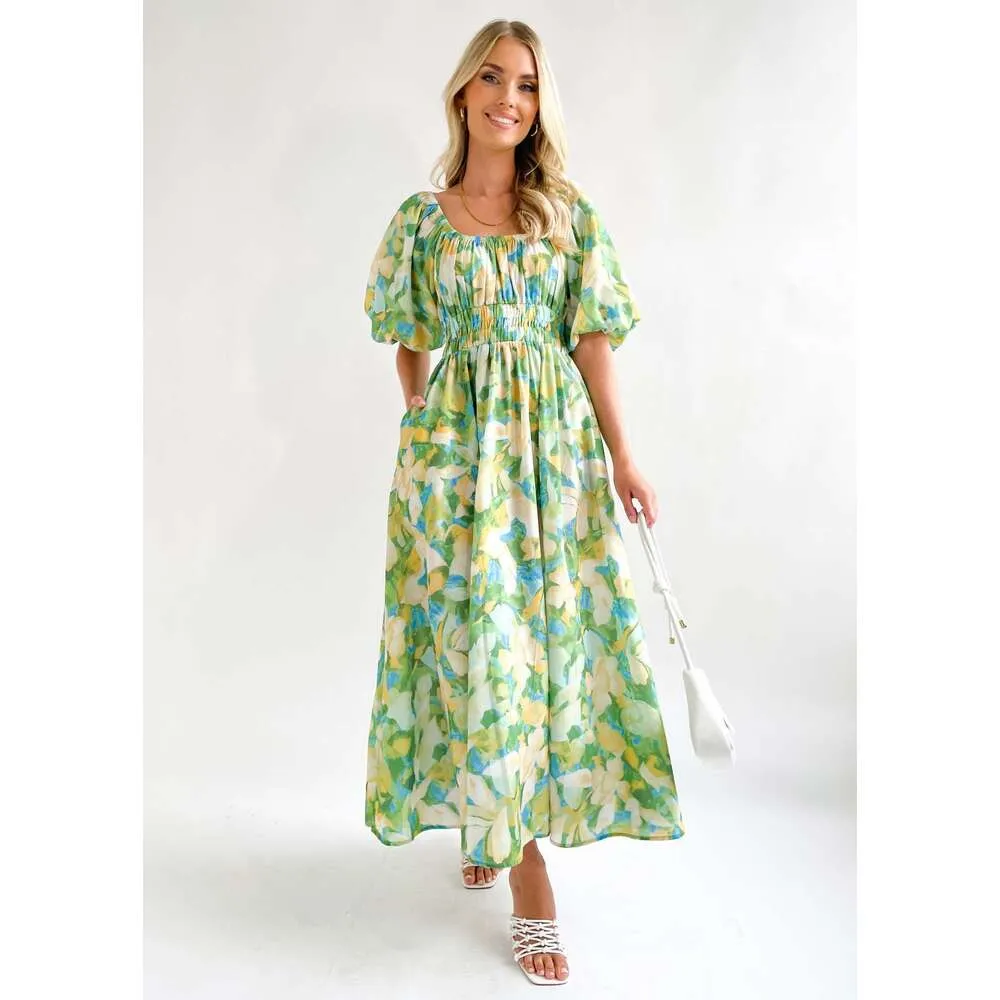 Seline Midi Dress - Green Flor