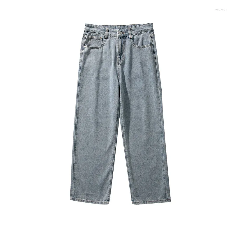 Men's Jeans 2024 Spring Men Korean Fashion Blue Pink White Streetwear Baggy Denim Trousers Straight Wide Leg Pants