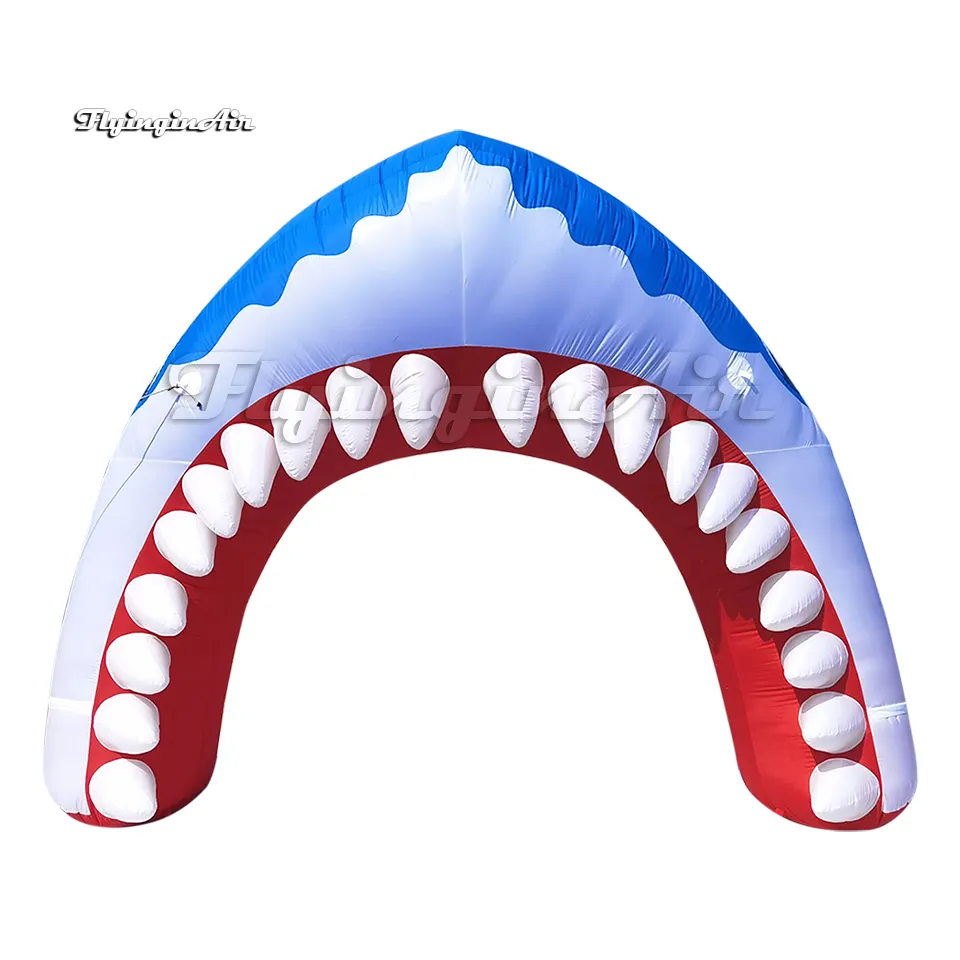 wholesale Requin gonflable mignon porte arquée dessin animé animal mascotte arc bleu sauter tunnel de bouche de requin avec des crocs pour la décoration d'entrée