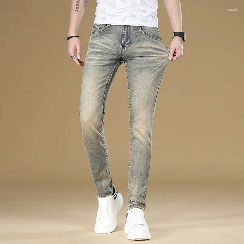 Men's Jeans Retro Simple Fashion Brand Slim Fit Skinny High-End Casual All-Match Stretch Worn Looking Washed-out Pants