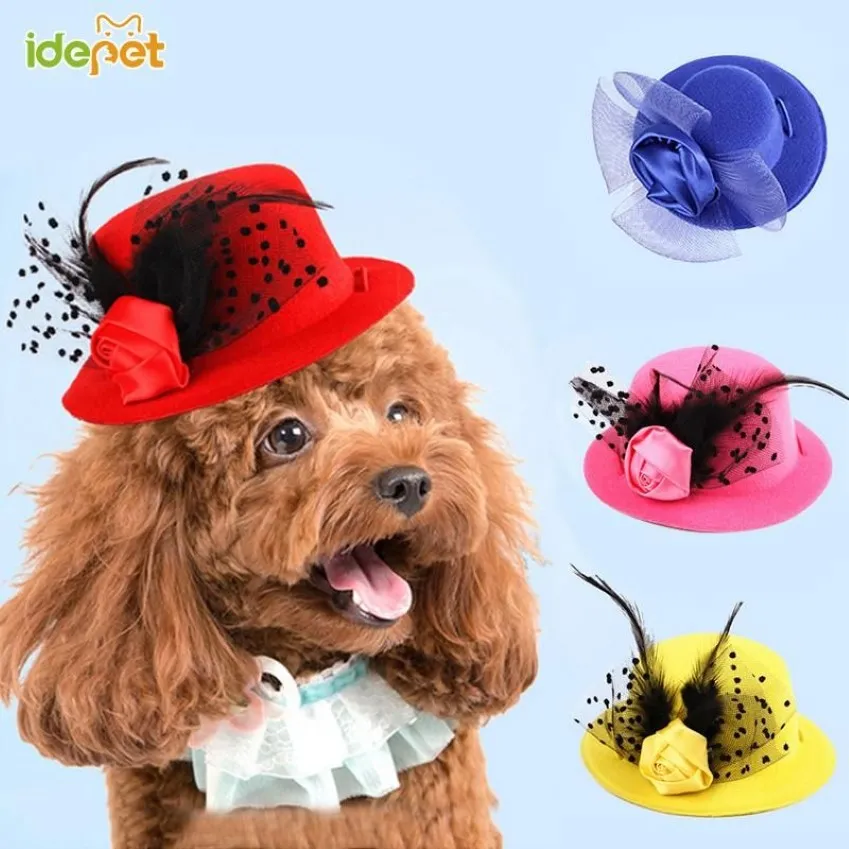 Vêtements de chien multicolore chapeaux pour animaux de compagnie dames casquette haut pour petits chiens moyens chapeaux habiller chat cosplay accessoires 25278z