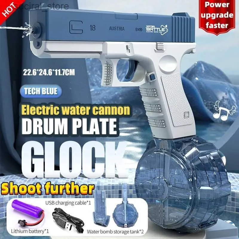 Gun Toys New Water Gun Electric Glock Pistol Shooting Full Automatic Summer Beach For Kids Boys Girls Vuxna Festival Kid Gift Toy L240311