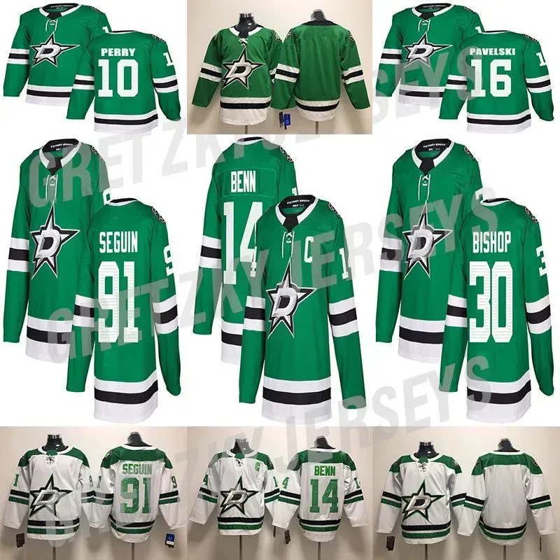 Custom Mens donne giovani Dallas''Stars''Jersey 16 Joe Pavelski 14 Jamie Benn 91 Tyler Seguin 30 Ben Bishop Green White Stitched Hockey Jerseys