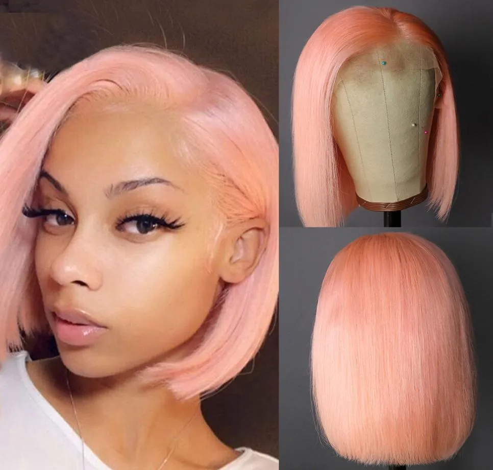 13x6 Lace Front Wig Preplucked Short Human Hair Wigs Brazilian Remy Pink Bob Wigs For Black Women1104349