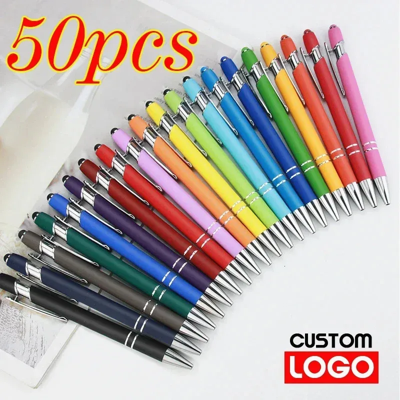 50PCS Light Metal Ballpoint Pen Touch Screen Office School Reklama Niestandardowe grawerowanie tekstu Laser 240306