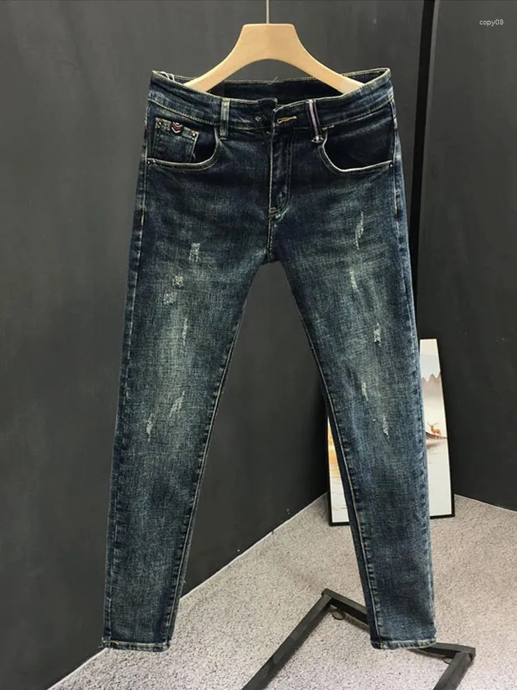 Jeans pour hommes Printemps Automne Mode Skinny Lavage Bleu Stretch Pantalon Crayon Classique Slim Fit Streetwear Vêtements