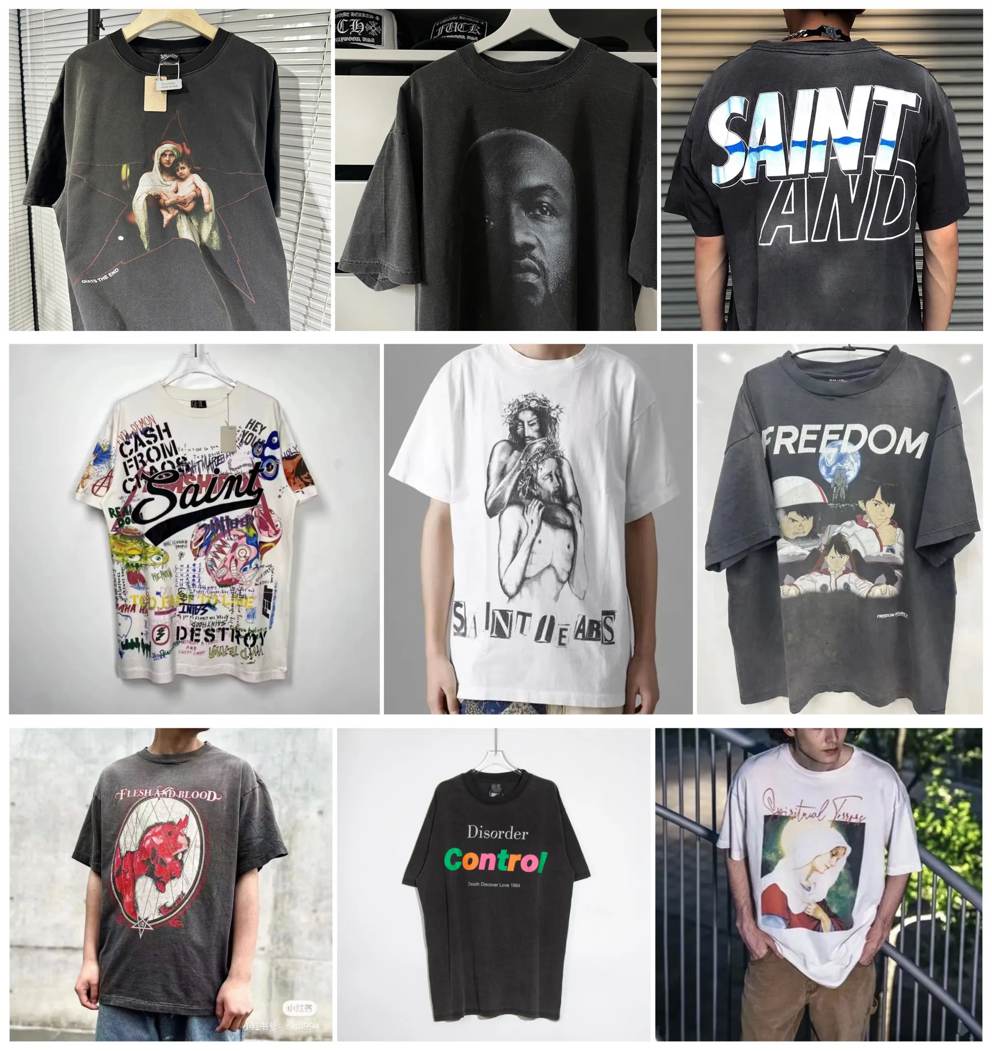 Herr t-shirts highstreet mode märke Saint Wash Old Short Sleeve Fashion Vintage Print Par T-shirt Men tops03b5