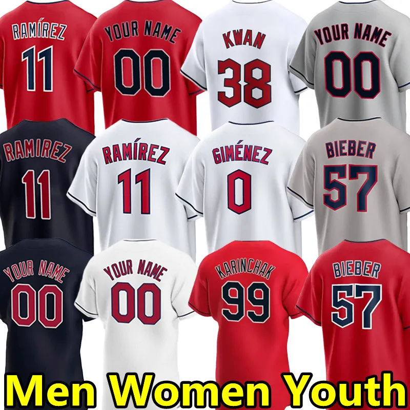 2024 야구 유니폼 수호자 Jose Ramirez Steven Kwan Andres Gimenez Shane Bieber Josh Naylor Amed Rosario Myles Josh Bell 남자 여자 어린이 커스텀 저지