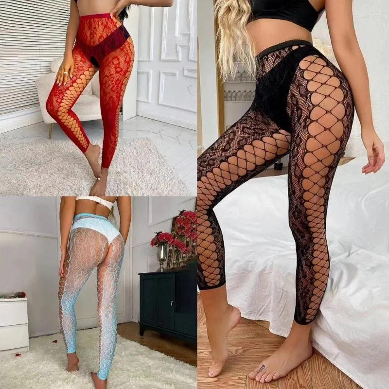 Kadın Socks Bayan Leopar-Patter açık kasık şeffaf tayt çorapları, yan içi boş fishnet ayaksız külotlu çorap tozluk kulüp giysileri