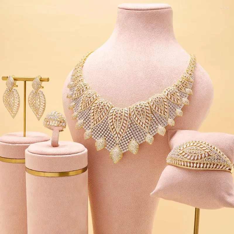 Комплект ожерелья и серег INJEWELIFE, роскошные большие свадебные украшения для женщин с кубическим цирконием, свадебные африканские невесты, вечерние ювелирные аксессуары