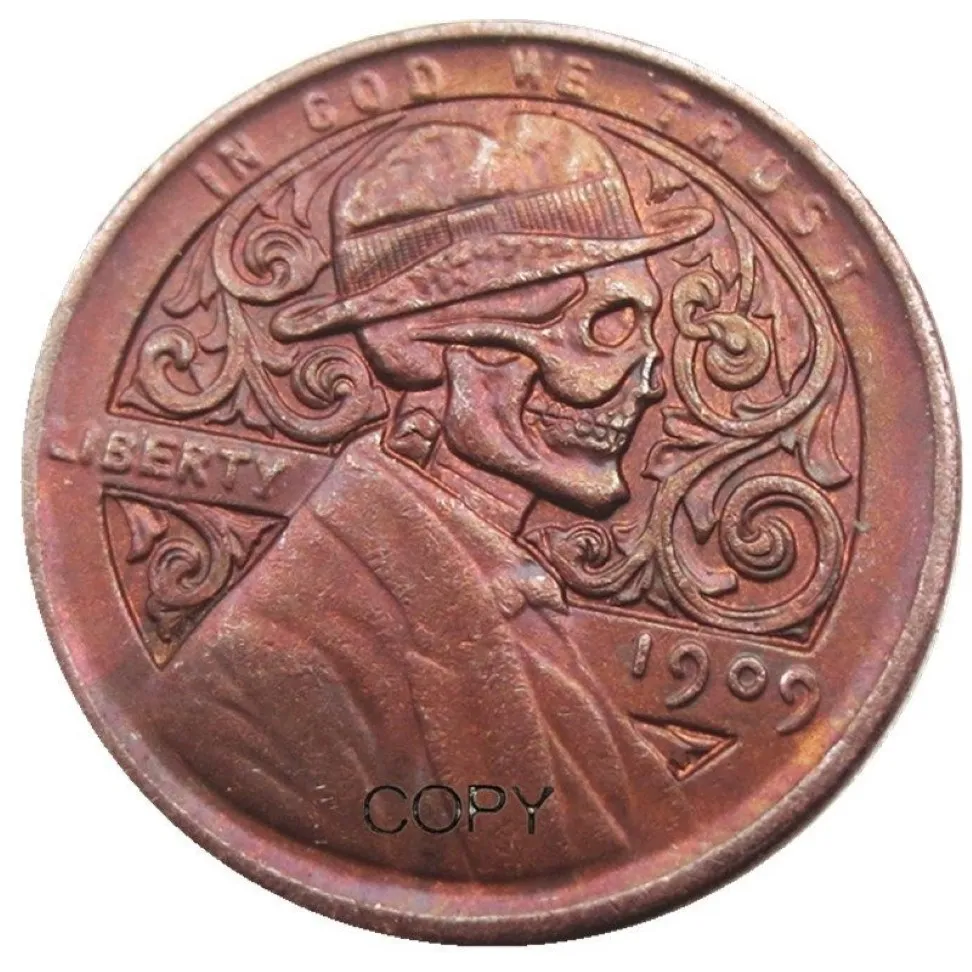 US01 Hobo nikkel 1909 Penny geconfronteerd met schedel skelet zombie Copy Coin Hanger Accessoires Coins334O