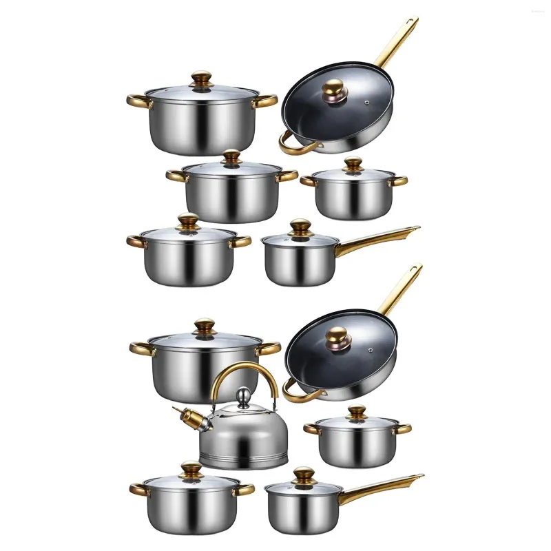 Casseroles 6pcs en acier inoxydable pot de soupe casserole poêle avec couvercle en verre antiadhésif portable cuisine ensemble de cuisine pour la maison