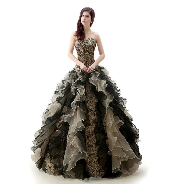 2018 Nouveau Sexy Imprimé Léopard Robe De Bal En Cristal Quinceanera Robes De Grande Taille Doux 16 Robes Debutante 15 Ans Robe De Soirée Formelle 7712258