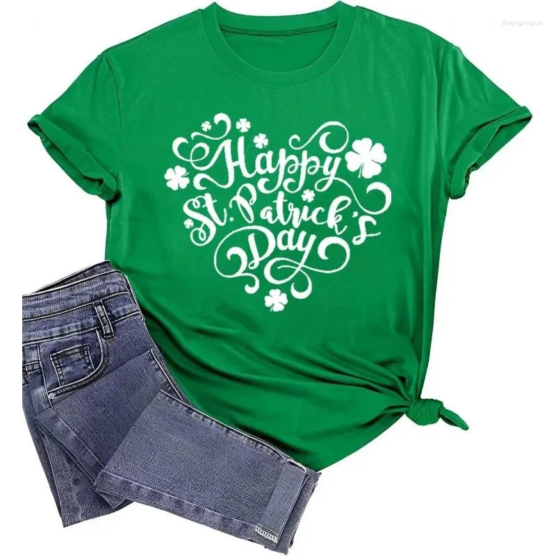 T-shirts pour femmes Happy St Day Chemise en coton pour femmes Trèfle imprimé graphique été athlétique à manches courtes col rond t-shirt décontracté hauts