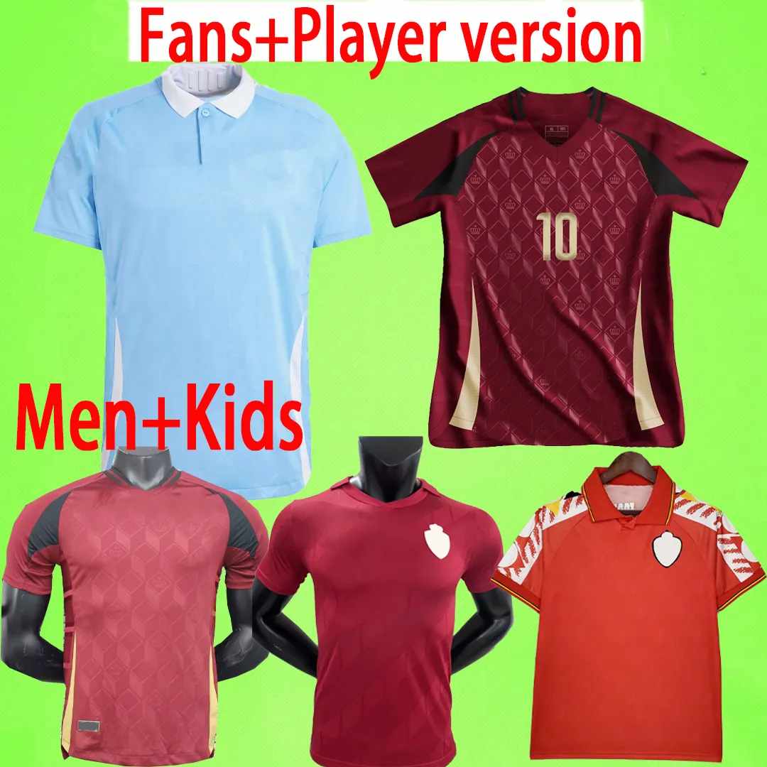 2024 Belgium de Bruyne Soccer Jerseys 남자 세트 키즈 키트 R.Lukaku E.Hazard 국가 대표팀 셔츠 Mertens Batshuayi Tielemans T.Hazard Retro 1996 1995 팬 플레이어 버전