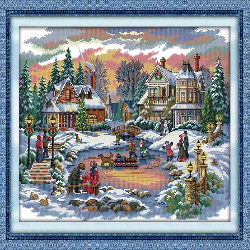 Treasure time winter castle home decor painting Handmade Cross Stitch Embroidery Needlework sets counted print on canvas DMC 14CT339v