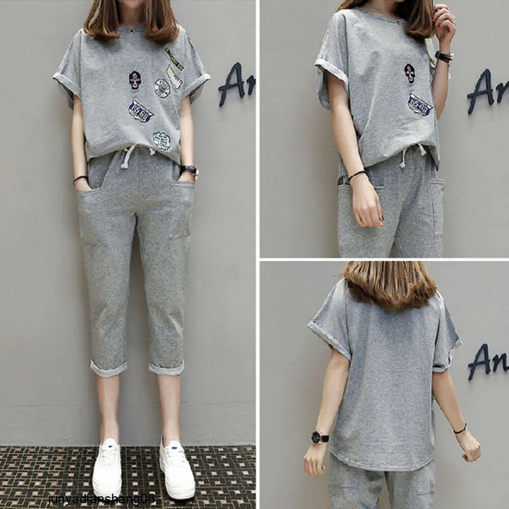 Short Sleeved Oversized Womens Spring and Summer Clothing New Western-style Chubby Girl Set Slimming T-shirt Cropped Pants Two-piece