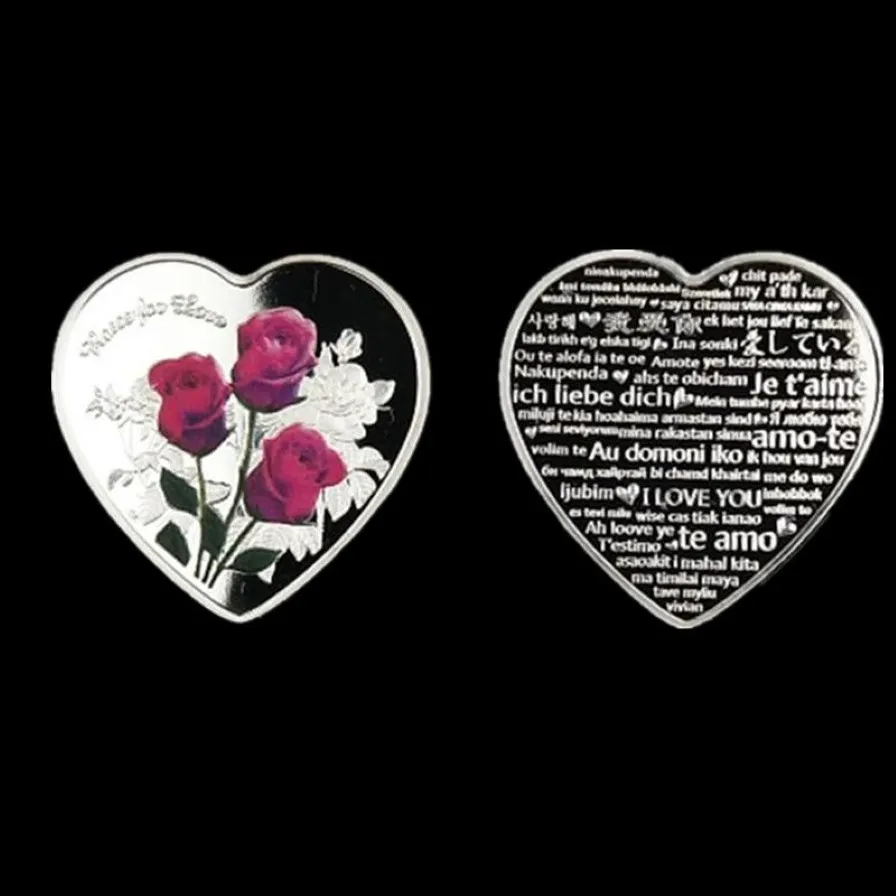 10 pcs Non magnetic The 2019 Forever love heart shaped rose Lover gift badge silver plated 40 mm souvenir commemorative decoration241Q