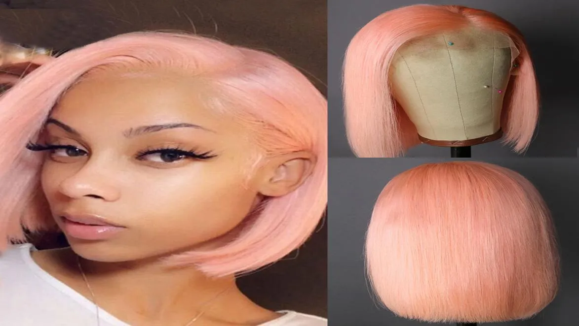 13x6 Lace Front Wig Preplucked Short Human Hair Wigs Brazilian Remy Pink Bob Wigs For Black Women3623098