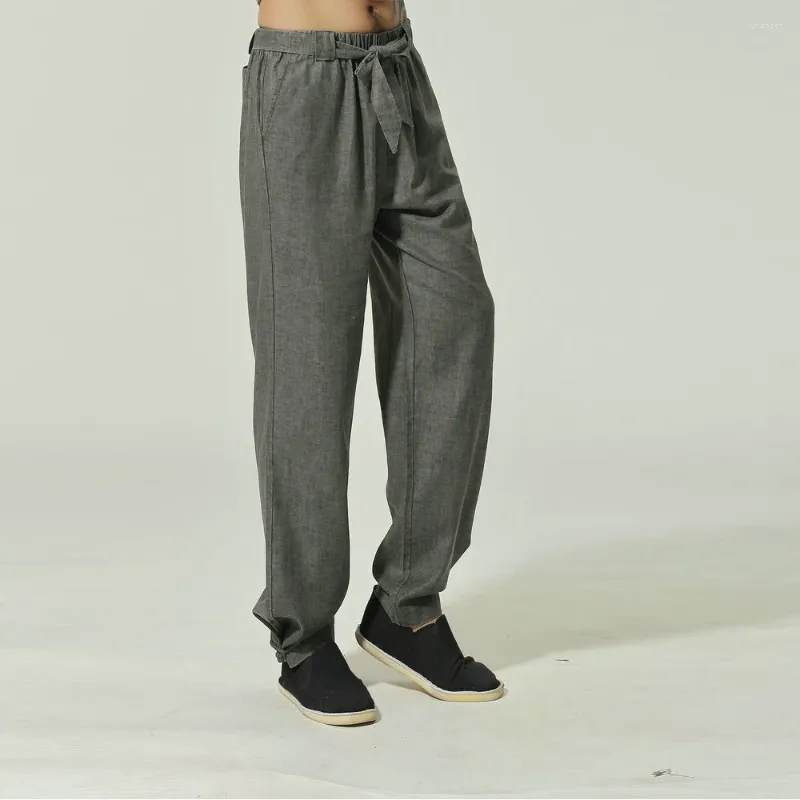 Pantaloni da uomo Pantaloni di lino comodi da uomo Beige Grigio Allacciatura Pantaloni elastici regolabili in vita Pantaloni da meditazione Zen orientali Abbigliamento per il tempo libero 2024