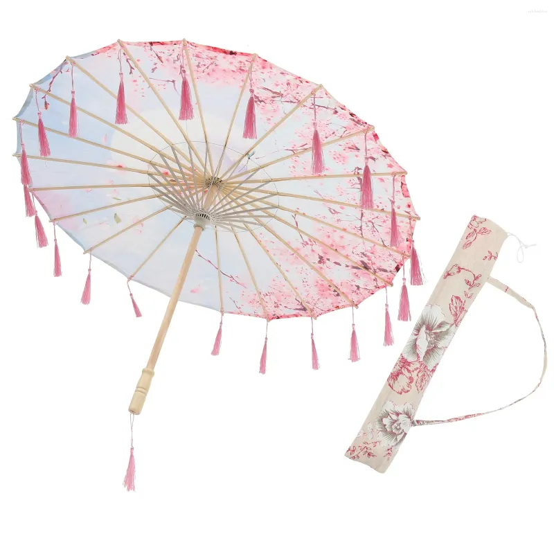 Parapluies Vintage Décor Huile Papier Parapluie Pour Pographie Unique Fée Chinoise Tissu De Soie Rose Style Japonais Gland