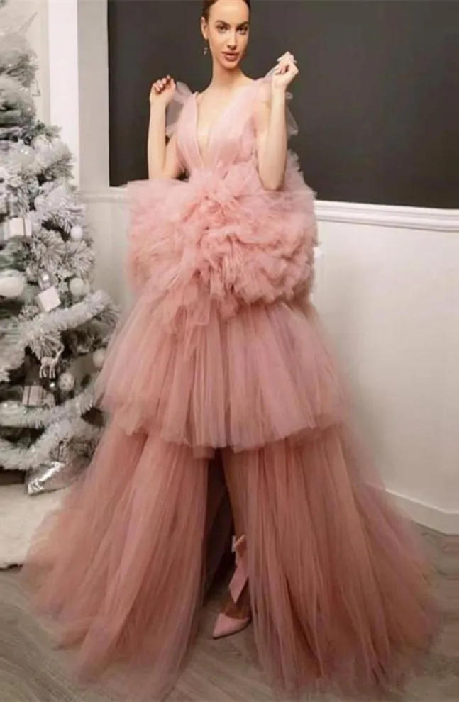 Robe de bal en Tulle bouffante à plusieurs niveaux, Sexy, décolleté en V profond, robes de soirée, haute et basse, bon marché, nouvelle collection 2020, Bride7476302