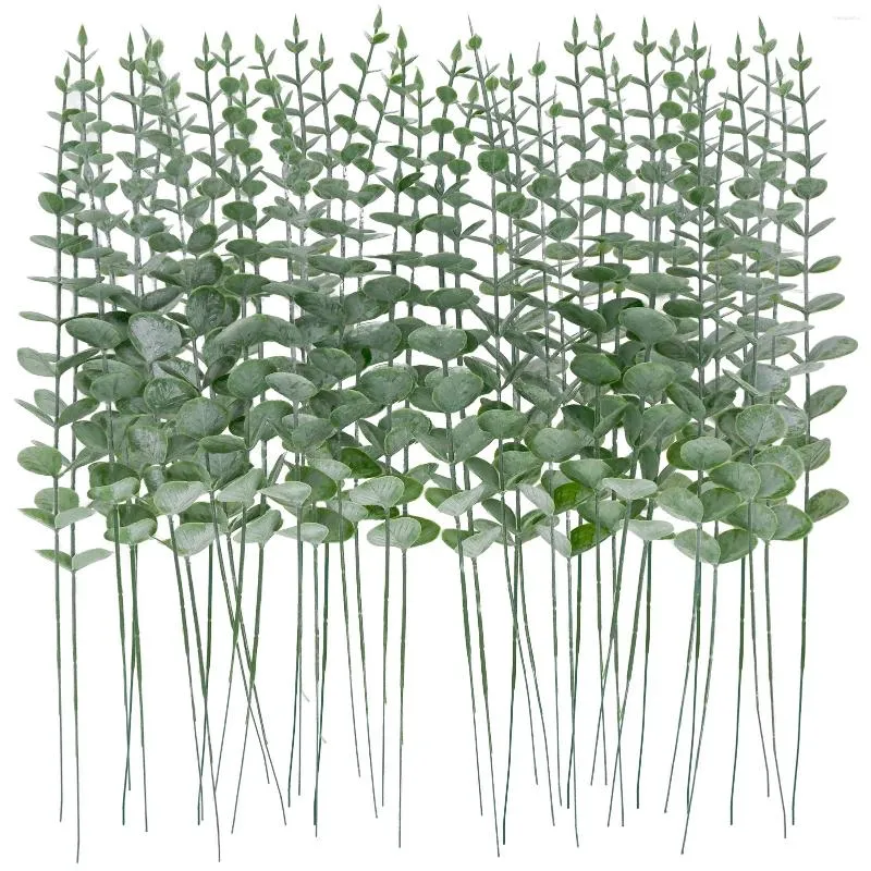 Fiori decorativi 15PCS / 40PCS steli di eucalipto artificiale Decor foglie secche finte tocco reale finto verde rami di foglie per fiori