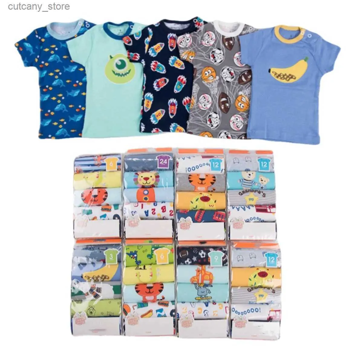 T-shirts Détail 5 pcs/pack 0-24 mois t-shirt à manches courtes bébé infantile dessin animé vêtements nouveau-né pour garçons filles vêtements mignons été L240311