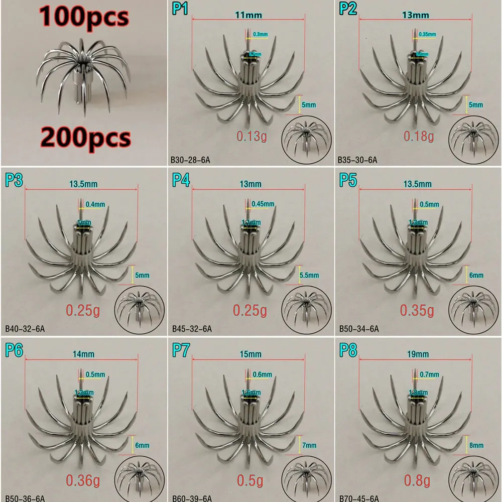 100pcs 200pcsステンレス鋼の小さなイカフックP傘のクラウン釣りフィッシュフックP1-P8スペインチリベイトアクセサリージグペスカ240226