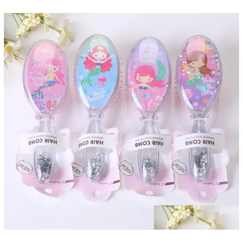 Grooming Sets Girls Kids Hair Brush Comb Baby Set Soft Air Cushion Mas Combs Cartoon Pattern Glitter Hairbrush Drop Delivery Maternity Otbj5