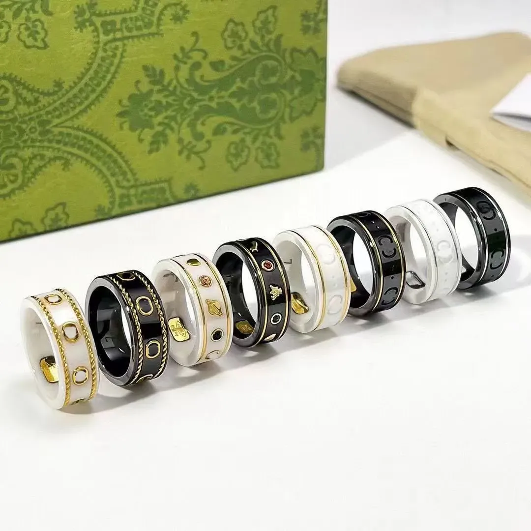 18K 골드 반지 돌 편지 세라믹 반지를위한 세라믹 반지 Boxfashions 보석 선물 공급과 함께 부부 반지