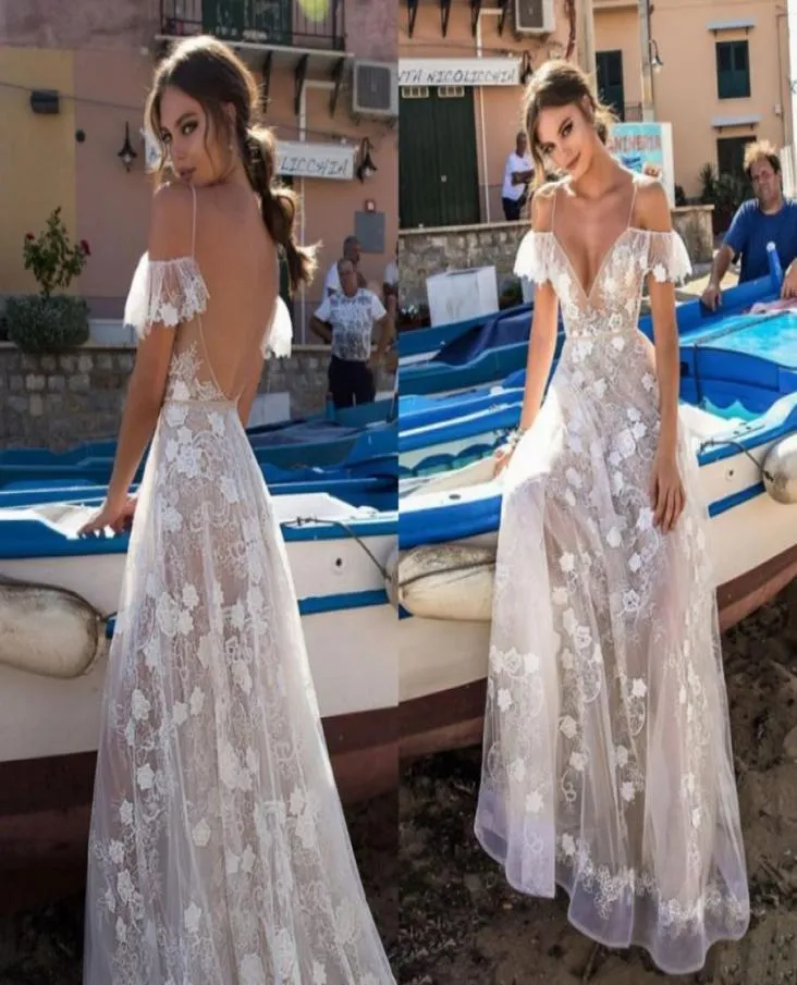 vestidos de noiva ny boho spets bröllopsklänning aline vneck rems brud klänning bröllop klänning party 2020 pfw113917055