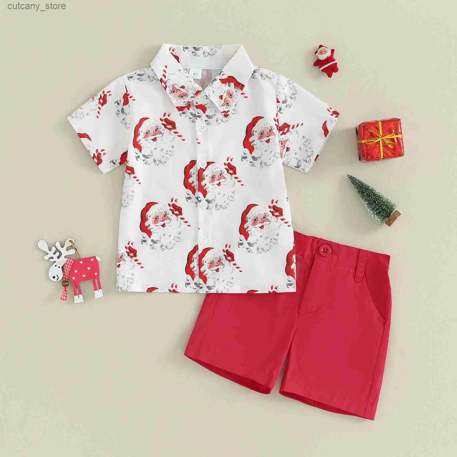 T-shirts ma baby 1-5Y Christmas Toddler Baby Kid Boy Clothes Sets Infant Xmas Outfits Santa Print Shirt Tops Shorts Clothing D05 L240311