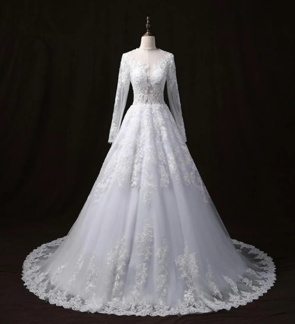 2018 wangyandress robes de mariée de plage en dentelle blanche bijou personnalisé manches longues une ligne robes de mariée tribunal train organza vintage brid2961971