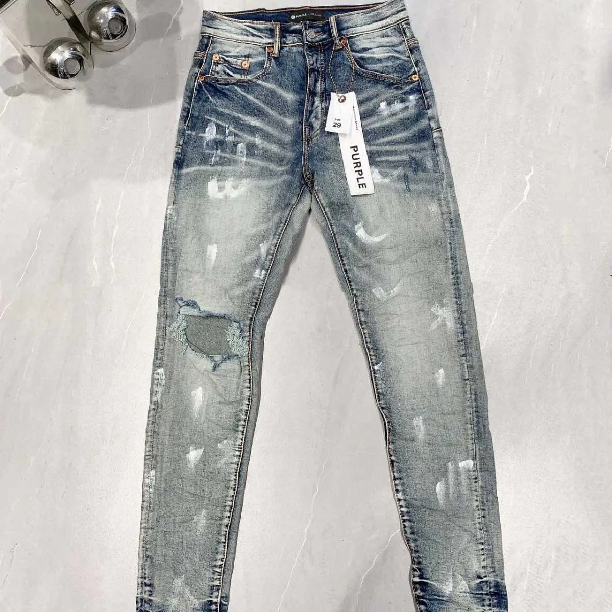 Purple Brand jeans American high street paint jeans en détresse