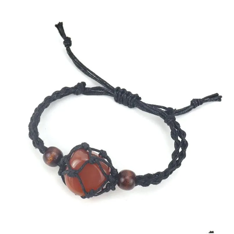 Charmarmband irregar naturlig kristallsten handgjorda flätade charmarmband justerbara svarta rep smycken mode tillbehör droppe dhaty