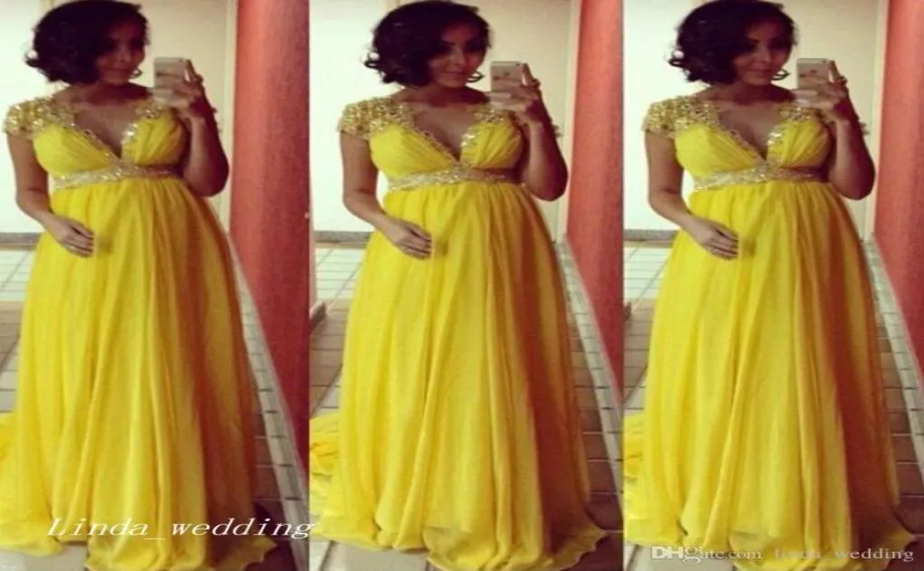 Robe de soirée de douche de bébé jaune nouveau col en V longue femmes enceintes formelle robe d'occasion spéciale robe de soirée grande taille vestidos de fes6129341