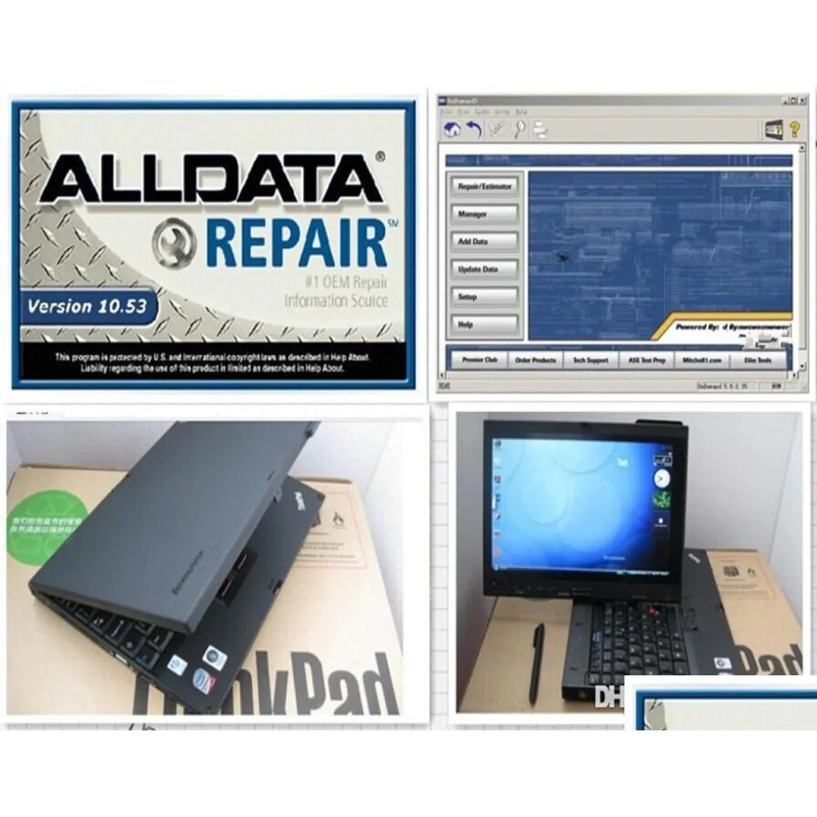 Outils de diagnostic Super ordinateur outil de diagnostic avec réparation Alldata HDD 1 To 1053 et ATSG version installée ordinateur portable X200T Touch Sn fenêtre OTVZK