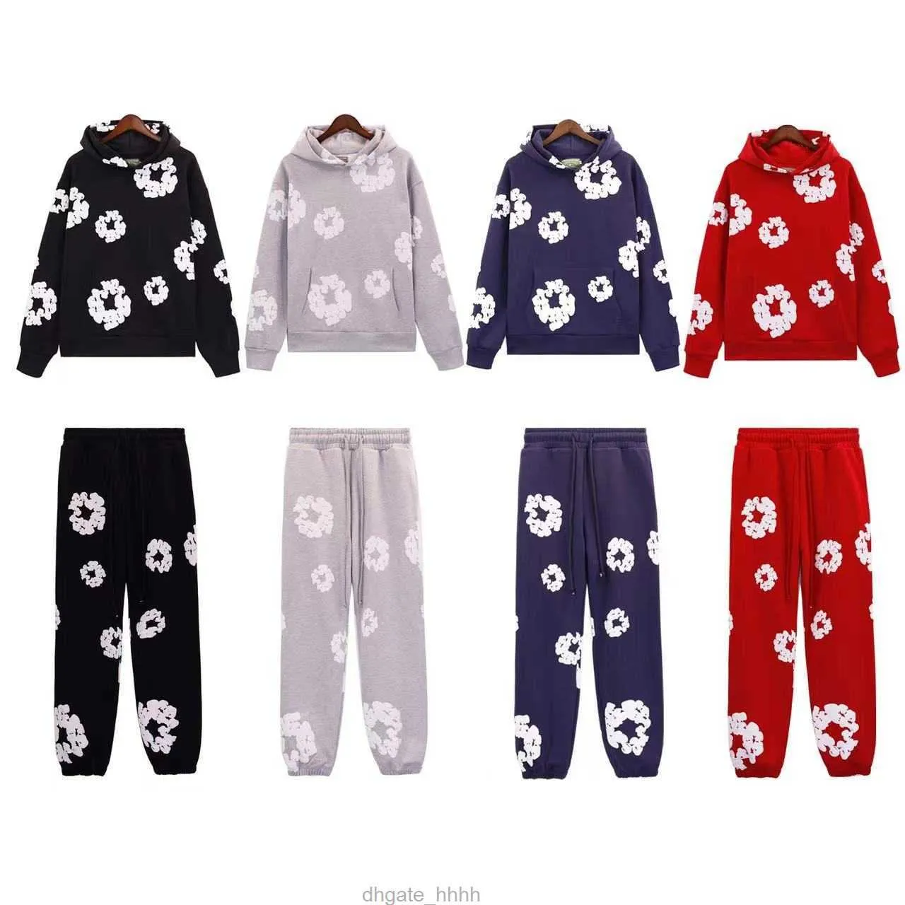 Men's Kapok Floral Print Hoodie Sweatsuit Vintage Style Jogger Tracksuit,  Designer Hoody Sweatpants Set, Sportswear Sweatshirt