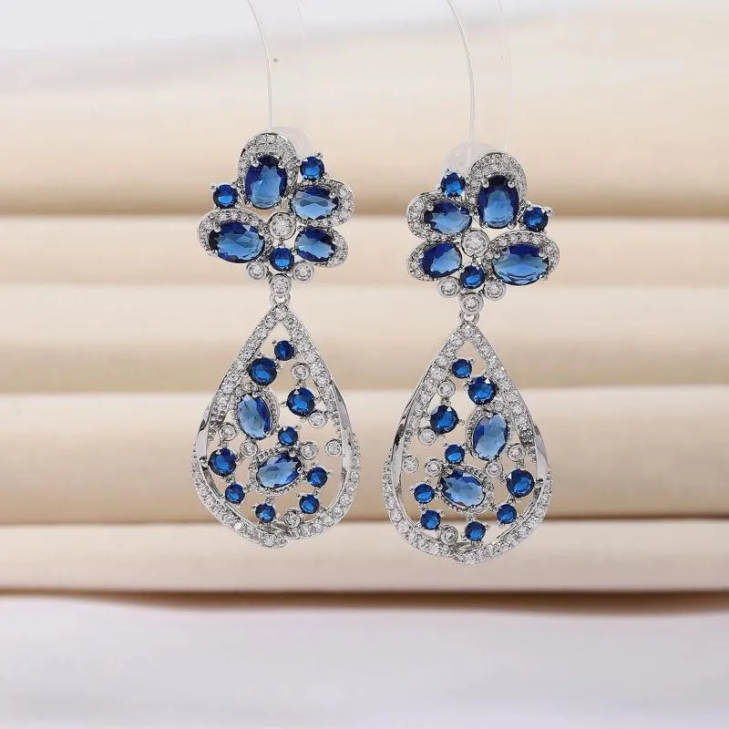 Dangle Earrings EVACANDIS Geometric Floral Gemstone For Women Elegant Teardrop Inlaid With Zirconia Premium Jewellery