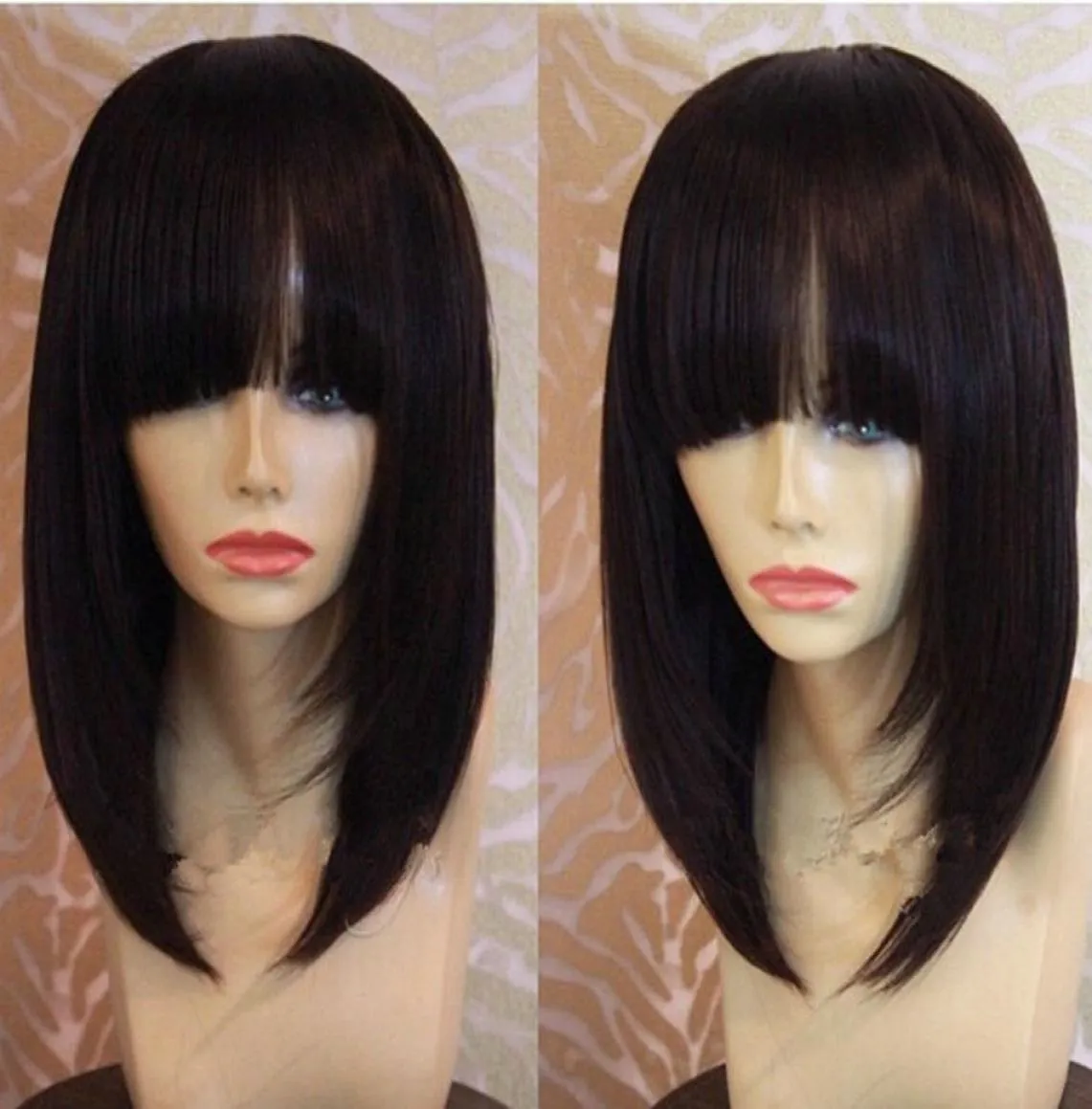 Cabelo humano bob peruca dianteira do laço com franja bang para preto feminino 150 densidade brasileira virgem reta perucas longas diva14299704