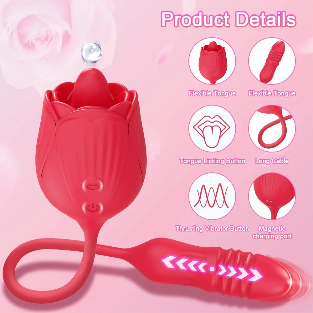 Rosetoy dildo tryckande vibrator för kvinnor ägg klitoris sucker stimulator tunga slickar vuxna varor suger sex leksaker kvinnlig 240227