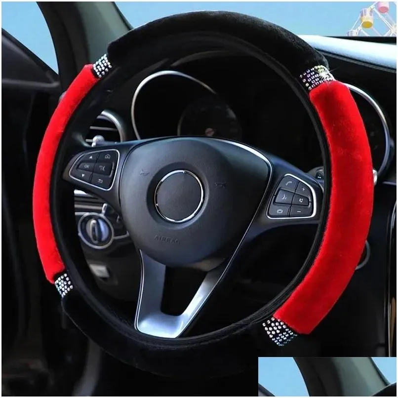 Couvre-volant Ers 37-38cm Diamètre Soft P Strass Voiture Er Intérieur Accessoires Noir Rose Drop Livraison Automobiles Motorcyc Otpfv