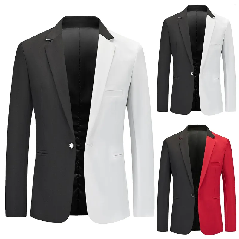 Erkekler takım elbise artı erkekler blazer bahar sonbahar patchwork kontrast renk takım elbise yaka cep tek düğmesi ince ceket 2024