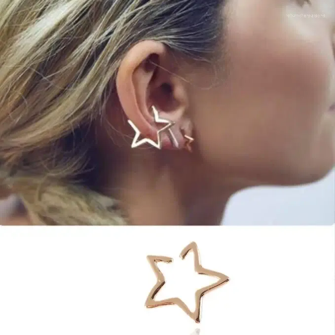 Studörhängen Clip-on-earrings Mosaic Cubic Zircon Pentagram Clip on Earring For Women Girl Simple Party Jewets Gifts
