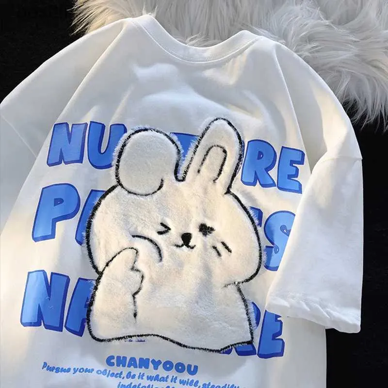 T-shirt Femme Mignon Anime Lapin Graphique T-shirts Blanc Top Femmes Été Coréen Y2k Vêtements De Mode Court Sle Kaii Funny Femme Tshirt 2024 240311