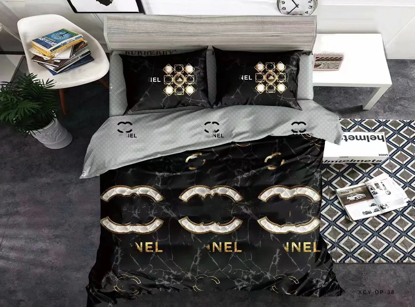 European and American Fashion Brand Four-Piece Quilt Cover Bed Sheet Bedding Luxury Brushed Set