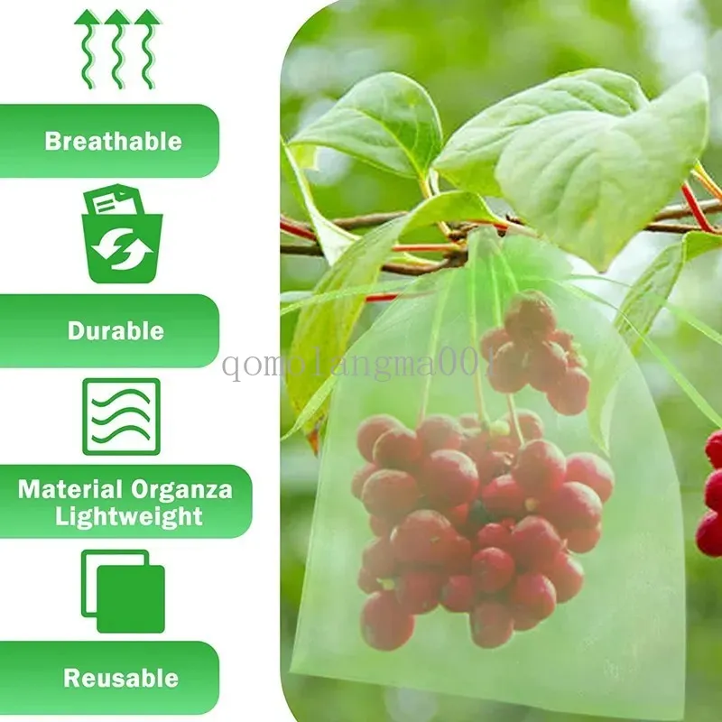 Fruit Protection Bags Green Netting Cover Bags Drawstring Mesh Fruit Protectors Pest Barrier for Mangoes Tomatoes Fruit Trees Veggies Garden