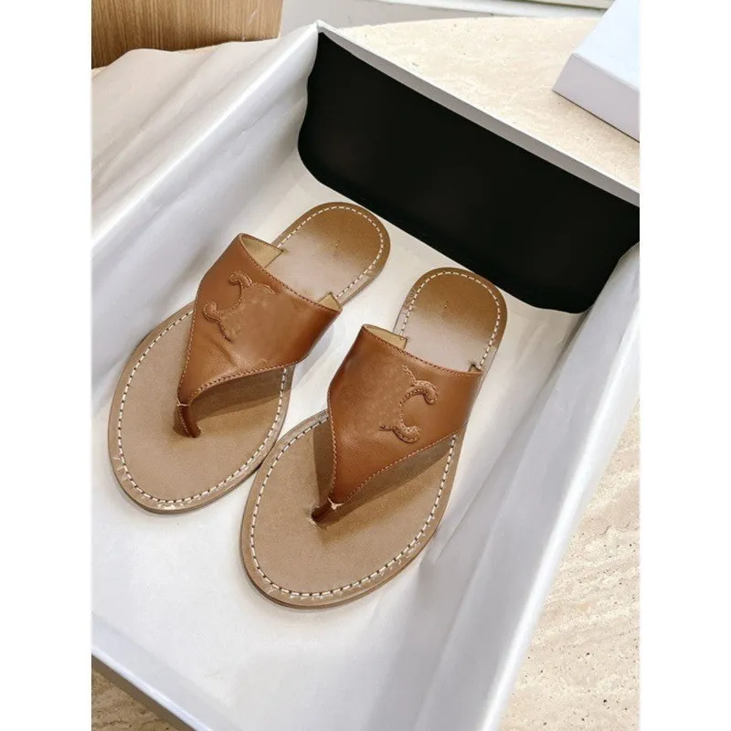 New Designer Slides sandal Slippers Beach Classic Flat Sandal Luxury Summer Lady Leather Flip Flops Men Women 35-42